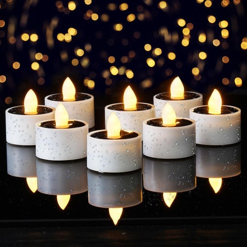 Homemory 12Pcs Solar Tea Lights Outdoor Waterproof, Rechargeable Dusk to Dawn Lighting,