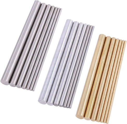 Swpeet 21Pcs Metal Round Rods Kit, 3 Kinds of Metal Materials, DIY Craft Tool, Diameter 2mm-8mm Length 100mm