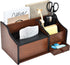 Cherry Brown Wood Desk Organizer, Tissue Box Lid with Multiple Slots Drawer for Phone Tablet Remote Control Storage