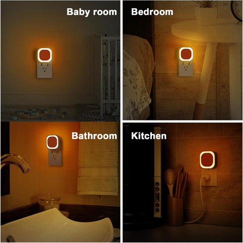 YUNLEX 2 Pack 3-Level Dimmer, Amber Night Light, Dusk to Dawn Sensor, Warm Glare-Free Reflected Glow, Auto On/Off