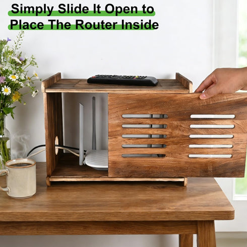 Large Wooden Router Box Hider, Wifi Router Cable Storage Box, Decorative Modem Shelf Hider Cover for Home Power Strip