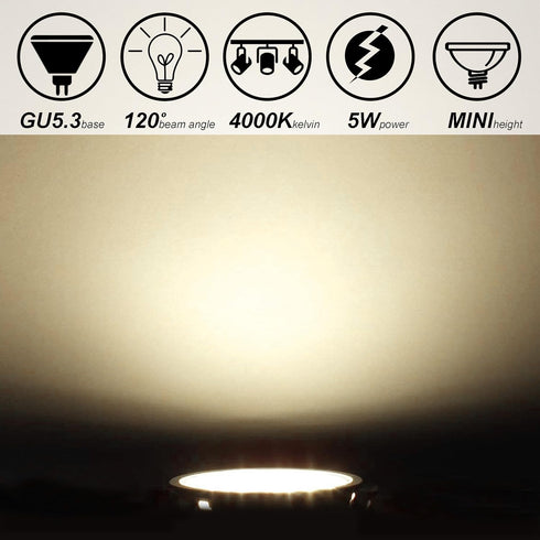 ALIDE MR16 50W LED Bulbs Replacement, 5W MR16 GU5.3 Bi-Pin, 4000K Natural White, 12V MR16 LED Bulb for Overhead