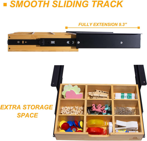 Under Desk Bamboo Drawer with U-Shaped Hollow Panel, Adjustable Space Storage Organizer for Sit Stand Workstation