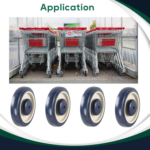 ATPEAM Shopping Cart Wheel Replacement Kit - 5" Polyurethane Wheels with Double Ball Bearing, Pack of 4