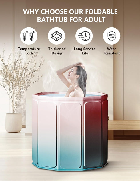 Portable Bathtub for Adults, Collapsible Freestanding Bathtub for Shower, Hot Ice Bath Tubs with Thickened Thermal Foam