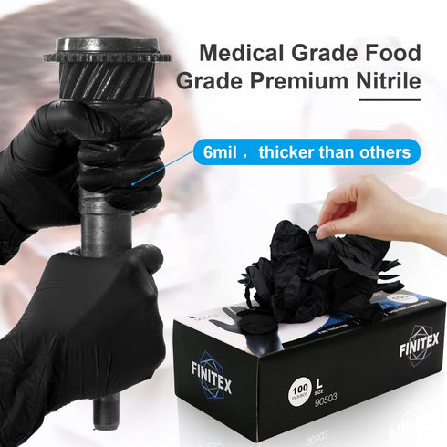 FINITEX Black Nitrile Disposable Medical Exam Gloves - 100/1000 PCS 6mil Gloves Powder-Free Latex-Free Food Gloves