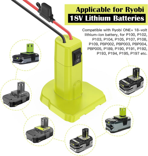 2 Packs Power Wheels Adapter for Ryobi 18V Battery, Conversion Kit with Switch, Fuses & Wire Terminals