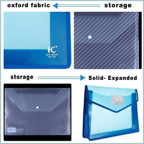 Eco-Friendly Plastic File Wallet Folders, Expandable Envelope Folder with Snap Button Closure, 6 Assorted Colors