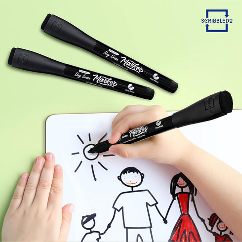 Scribbledo 36 Pack Dry Erase Markers - Black Fine Tip Whiteboard Markers with Eraser Cap for Home & School