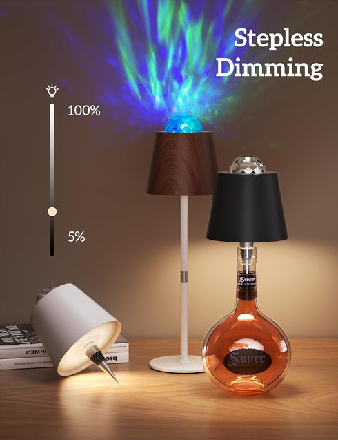 Joyzy Table Lamp with Projector Lighting, Wireless Wine Bottle Lamps Rechargeable Wine Bottle Lights Water Wave Ripple