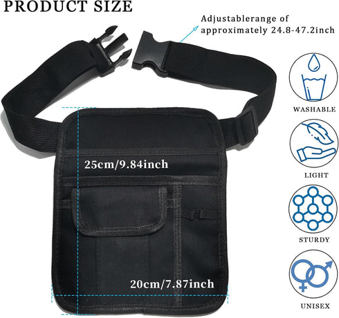 Server Waist Pouch, Black Server Aprons Short Canvas Pocket Apron Restaurant Aprons with Pockets Adjustable Belt