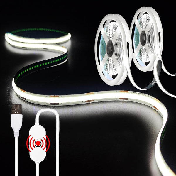 XINGZHI 2Pack USB LED Light Strip, 6000K White COB LED Strip Lights, 3.28FT