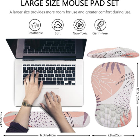 Mouse Pad Wrist Support - 2 in 1 Keyboard Wrist Rest + Ergonomic Mouse Pad for Easy Typing & Pain Relief