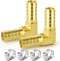 GASHER 2 Pieces Brass Hose Barb Reducer, 1/2 Inch to 1/2 Inch 90 Degree Elbow with 4 Hose Clamps