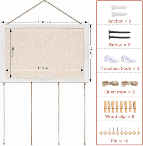 Emfogo 2Pack Cork Bulletin Boards, 16"x11" White Linen with White Frame, Pin Board for Home Kitchen School Office Decor