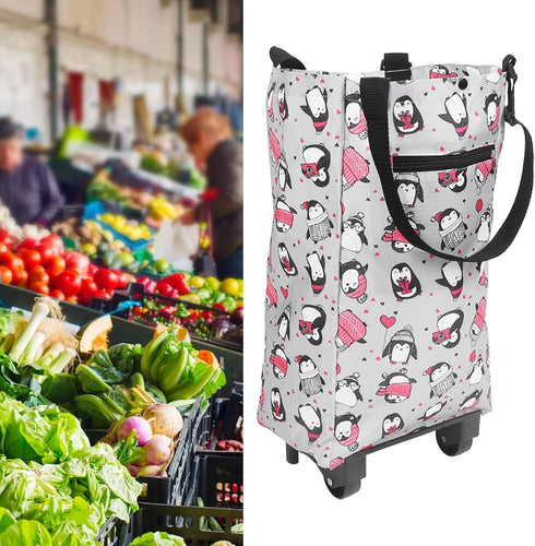 Oxford Cloth Shopping Cart with Wheels - Versatile Grocery & Laundry Trolley