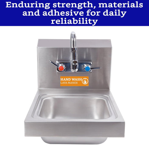 Wash Rinse Sanitize Sink Labels - 12 Labels (2 Sets, 7.3x2.5 in) - Ideal for Restaurants and Commercial Kitchens