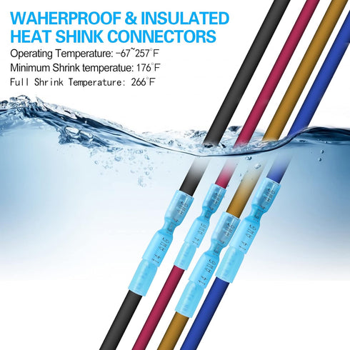 100 PCS 16-14 AWG Waterproof Heat Shrink Quick Disconnect Connectors, Crimp Electrical Wire Male Spade for Marine