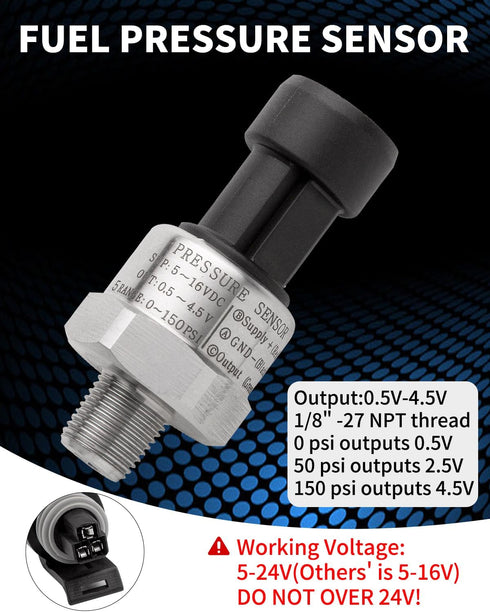 Ronybuy 150 1/8" -27 0-150 Psi Fuel Oil Pressure Transducer Sensor Sender NPT Thread with Harness Kit for Oil Fuel Air