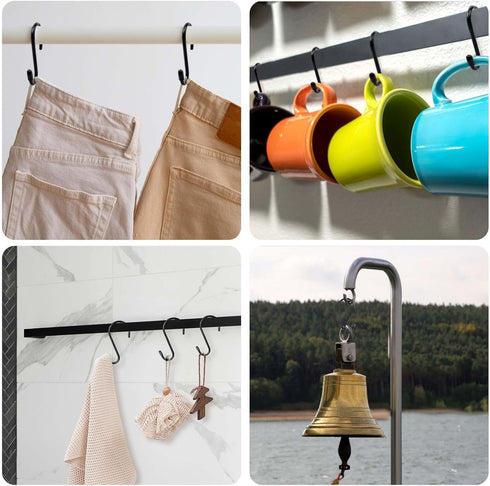 Dreecy 16 Pack S Hook for Hanging Plants, 6 Inch Heavy Duty S Hooks for Closet, Black Rubber Coated