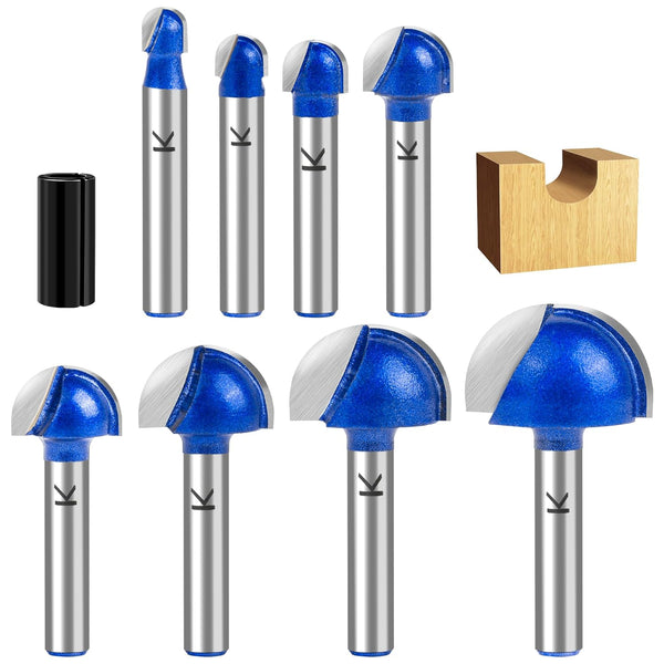 SMJXTOP 8Pcs Cove Box Round Nose Router Bit Set 1/4 Inch Shank, Carbide