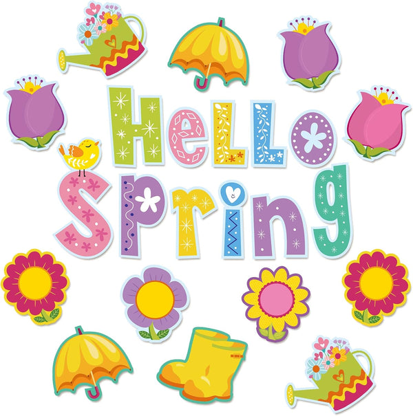 Whaline 46Pcs Hello Spring Flower Cut-Outs, Colorful Tulip Floral Decorations with 100Pcs Glue Points