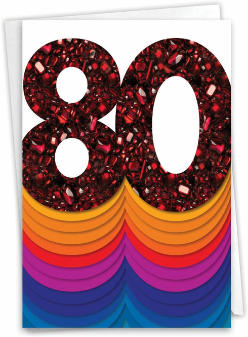 The Best Card Company - 80th Happy Birthday Notecard with Envelope, Congrats Bday Card, Fun 80 Year Milestone