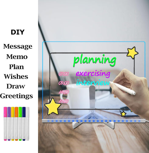 Transparent Glowing LED Night Light Reusable Planning Board 15.7 * 11.81 Inch Dry Erase Board with Remote Control