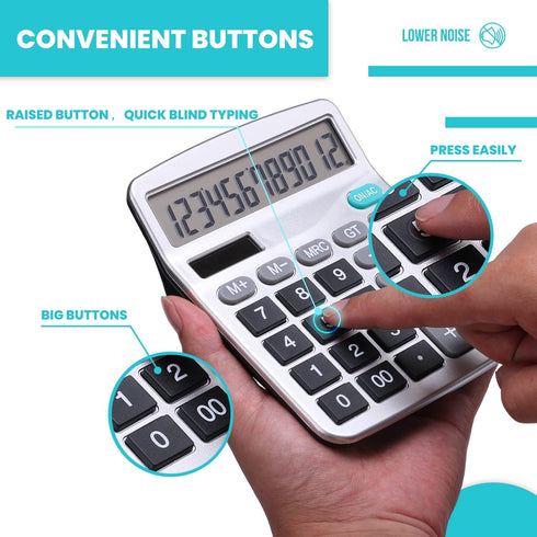LICHAMP Desk Calculators, Big Buttons, Large Display, 12 Digit Solar Power Office Calculator (4 Packs Included)