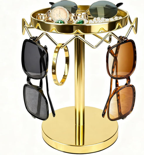 Sunglasses Organizer Rotating Stand, Stainless Steel Eye Glasses Holder with Tray, Eye