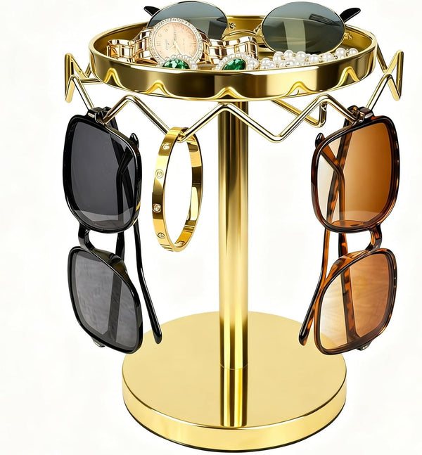 Sunglasses Organizer Rotating Stand, Stainless Steel Eye Glasses Holder with Tray, Eye