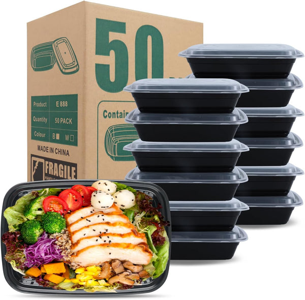 Meal mates 50 Pack (100-Piece) Meal Prep Containers Reusable 32oz,Plastic Food Storage Containers with