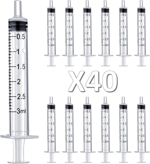 40 PCS 3 ml Plastic Syringes, Individually Packaged for Scientific Labs, Experiment Refilling, Watering