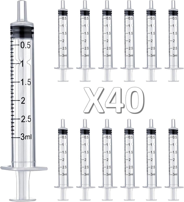 40 PCS 3 ml Plastic Syringes, Individually Packaged for Scientific Labs, Experiment Refilling, Watering