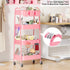 Recximi 4 Tier Rolling Cart Metal with Lockable Wheels, Four Tiered Pink Trolley Cart on Wheels, Utility Storage
