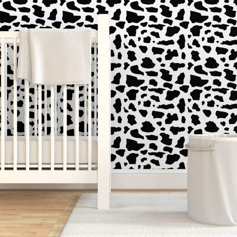 6ft 2ft Removable Wallpaper x - Cow Print Black White Farm Animal Cattle Dairy Milk Custom Pre-Pasted Wallpaper by
