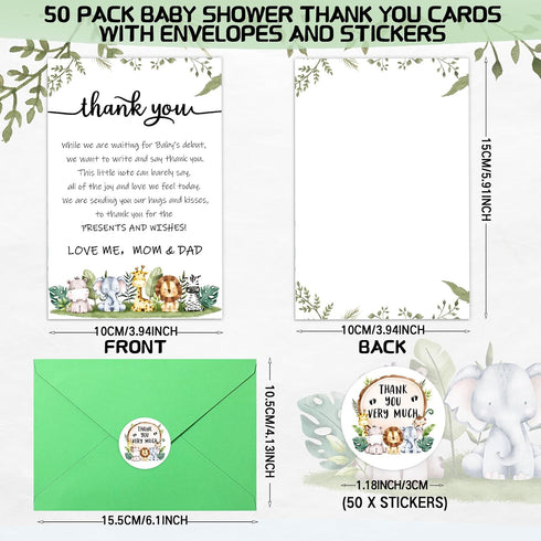 Chuangdi 50 Sets 50 Baby Shower Thank You Cards with Envelopes and Sticker Baby Shower Appreciation Greeting Cards