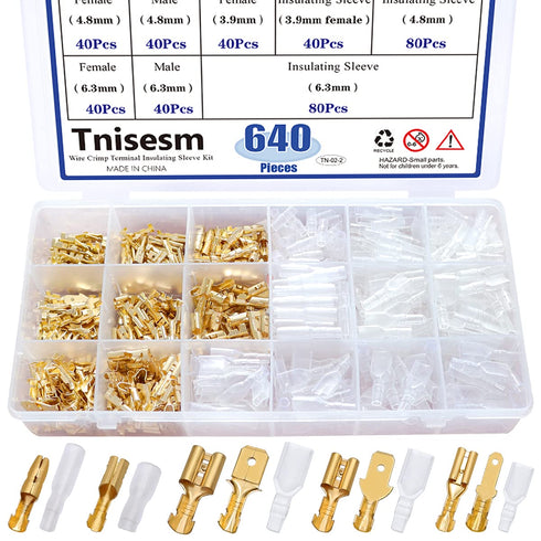 Tnisesm 640Pcs Male and Female Spade Connector & Bullet Connectors Assortment Kit for Car Audio