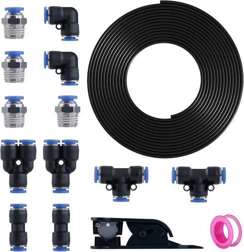 Air Line Tubing Kit: DOT 1/4 Inch OD 50 Feet with 15 Pcs Nylon Hose Tubing and Accessories