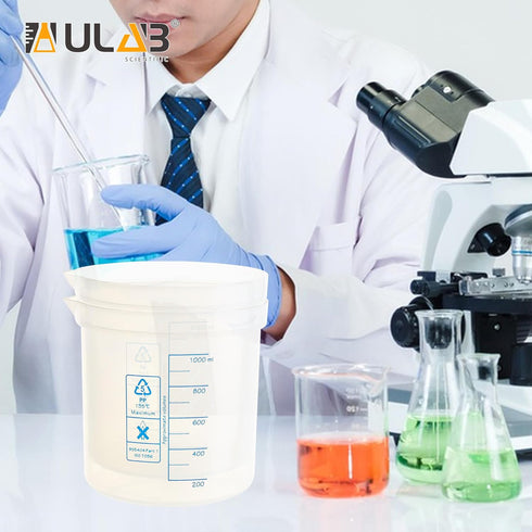 ULAB Stackable Graduated Plastic Beakers, 2000ml (68oz) Volume, Easy-to-Read Blue Printings, UBP1017