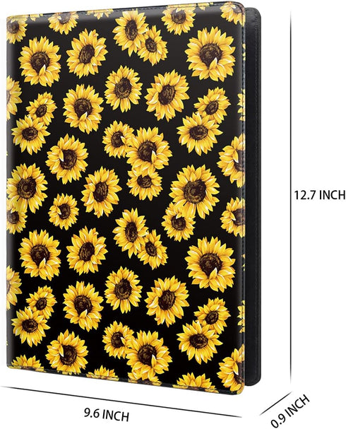 WAVEYU Cute Portfolio Case for Women, Padfolio Cover Folder with A4 Size Clipboard, Business Card Holders, Sunflower