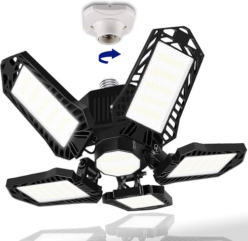 BRAINIAC LED Garage Light Bulbs, 100W 10000LM Super Bright, 5 Adjustable Panels, E26/E27 Screw-in Deformable Fixture