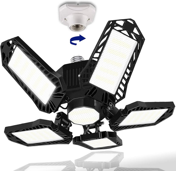 BRAINIAC LED Garage Light Bulbs, 100W 10000LM Super Bright, 5 Adjustable Panels, E26/E27 Screw-in Deformable Fixture
