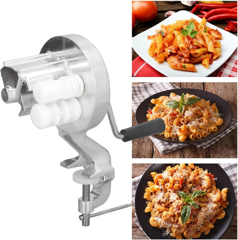 Macaroni Maker, Silver Stainless Steel Manual Hand Cranking Noodles Pressing Machine, Kitchen Restaurant Portable