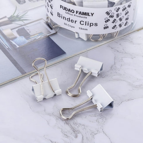 Small Binder Clips, 3/4 Inch (19mm), 50 Pack Mini Binder Clips (White)