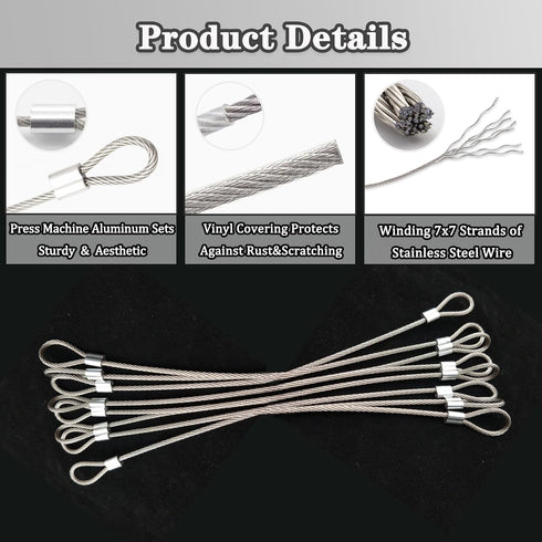 PUSNMI 2mm 12inch 5 Packs Stainless Steel Cable with Loops, Vinyl Coated Wire Rope Lanyard Lock Security Chains