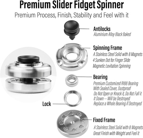 FREELOVE Magnetic Slider Levitation Fidget Spinner for Adults, Heavy Duty Stainless Steel Metal Fidget Toys, Small Mini