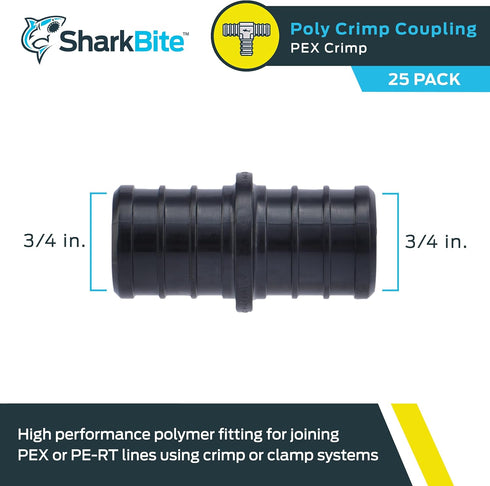 SharkBite 3/4 Inch Poly Crimp Coupling, Pack of 25 for PEX Pipe