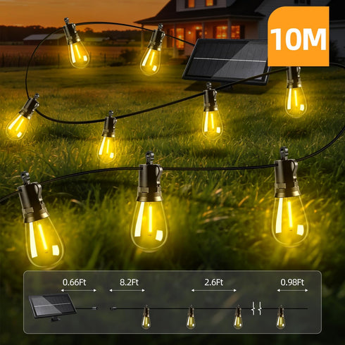 FUANXIEI S14 10M 33FT 3 Dimmable Bulbs Solar Lights Outdoor Patio Lights: Solar Powered Remote Control Light Modes