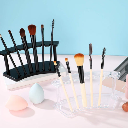 Tinlade 2 Pieces Plastic Pen Holder Stand, 6-Slot Makeup Brush Rack Organizer for School, Office, Home (Clear, Black)